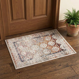 2' X 3' Beige Rust and Navy Floral Medallion Power Loom Area Rug