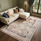 8' X 10' Beige Rust and Navy Floral Medallion Power Loom Area Rug