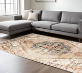 8' X 10' Ivory Tan and Gold Medallion Power Loom Area Rug