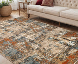 5' X 8' Tan Orange and Gray Abstract Power Loom Area Rug