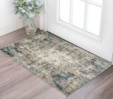 2' X 3' Ivory Blue and Gray Abstract Power Loom Area Rug