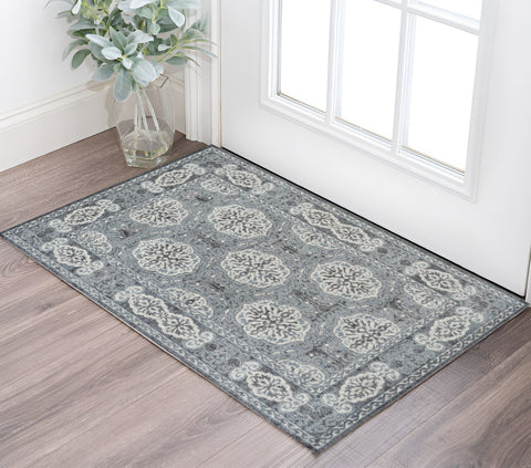 2' X 3' Charcoal and Ivory Medallion Power Loom Area Rug
