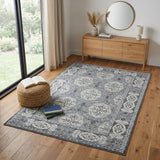 4' X 6' Charcoal and Ivory Medallion Power Loom Area Rug