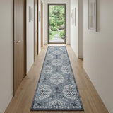 10' Charcoal and Ivory Medallion Power Loom Runner Rug