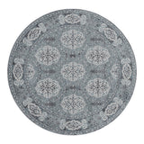 6' Charcoal And Ivory Medallion Round Rug