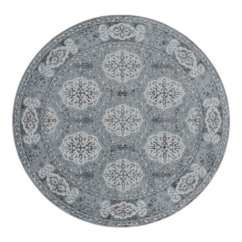 6' Charcoal And Ivory Medallion Round Rug
