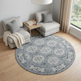 6' Charcoal And Ivory Medallion Round Rug