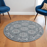 6' Charcoal And Ivory Medallion Round Rug