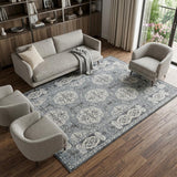 8' X 10' Charcoal And Ivory Medallion Area Rug