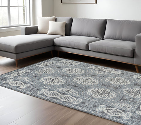 8' X 10' Charcoal And Ivory Medallion Area Rug