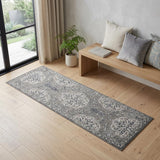6' Charcoal and Gray Medallion Power Loom Runner Rug