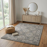 4' X 6' Charcoal and Gray Medallion Power Loom Area Rug