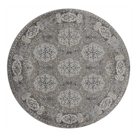 6' Charcoal And Gray Medallion Round Rug