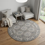 6' Charcoal And Gray Medallion Round Rug