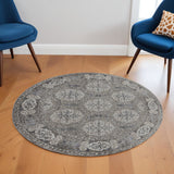 6' Charcoal And Gray Medallion Round Rug
