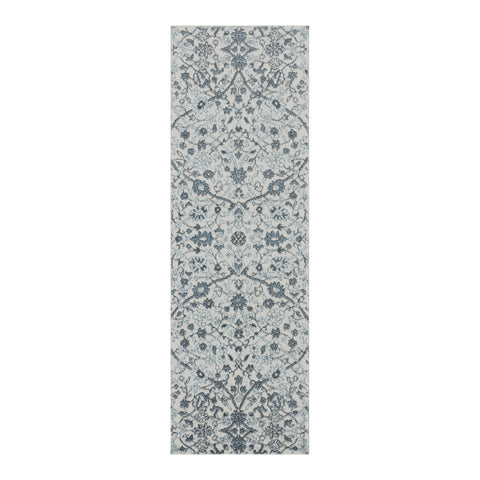 6' Charcoal and Gray Floral Power Loom Runner Rug
