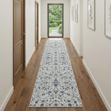 10' Charcoal And Ivory Floral Runner Rug