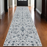 10' Charcoal and Gray Floral Power Loom Runner Rug