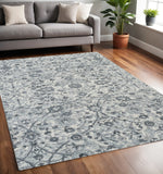 5' X 8' Charcoal And Ivory Floral Area Rug