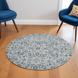 6' Charcoal and Gray Floral Power Loom Round Rug