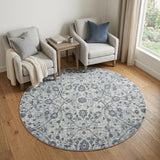 6' Charcoal and Gray Floral Power Loom Round Rug