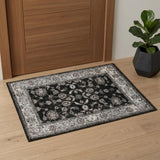 2' X 3' Ivory Black And Gray Oriental Area Rug