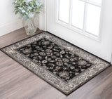 2' X 3' Ivory Black And Gray Oriental Area Rug