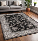 5' X 8' Ivory Black And Gray Oriental Area Rug