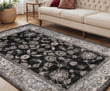 5' X 8' Ivory Black And Gray Oriental Area Rug