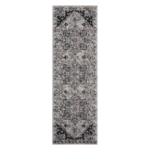 6' Black And Gray Medallion Runner Rug