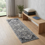 6' Black And Gray Medallion Runner Rug