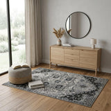 4' X 6' Black And Gray Medallion Area Rug