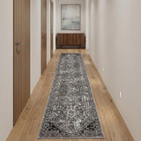 10' Black and Gray Medallion Power Loom Runner Rug
