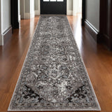 10' Black and Gray Medallion Power Loom Runner Rug