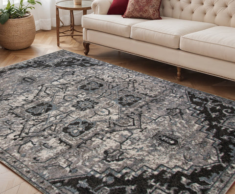 5' X 8' Black And Gray Medallion Area Rug