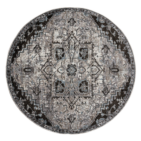 6' Black And Gray Medallion Round Rug