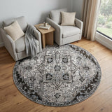 6' Black And Gray Medallion Round Rug