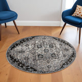 6' Black And Gray Medallion Round Rug