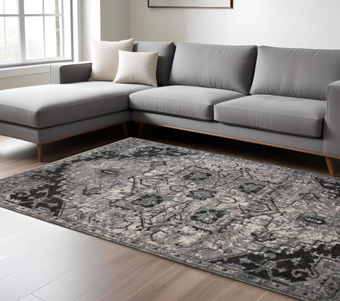 8' X 10' Black And Gray Medallion Area Rug