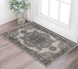 2' X 3' Ivory Taupe And Gray Medallion Area Rug