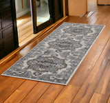 6' Ivory Taupe And Gray Medallion Runner Rug