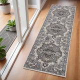 6' Ivory Taupe And Gray Medallion Runner Rug