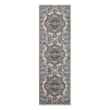 6' Ivory Taupe And Gray Medallion Runner Rug