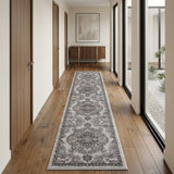 10' Ivory Taupe and Gray Medallion Power Loom Runner Rug