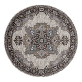 6' Ivory Taupe and Gray Medallion Power Loom Round Rug