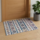 2' X 3' Ivory Blue and Orange Geometric Power Loom Area Rug