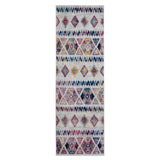 6' Ivory Blue and Orange Geometric Power Loom Runner Rug