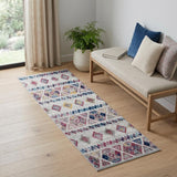 6' Ivory Blue and Orange Geometric Power Loom Runner Rug