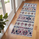 6' Ivory Blue and Orange Geometric Power Loom Runner Rug