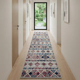 10' Ivory Blue and Orange Geometric Power Loom Runner Rug